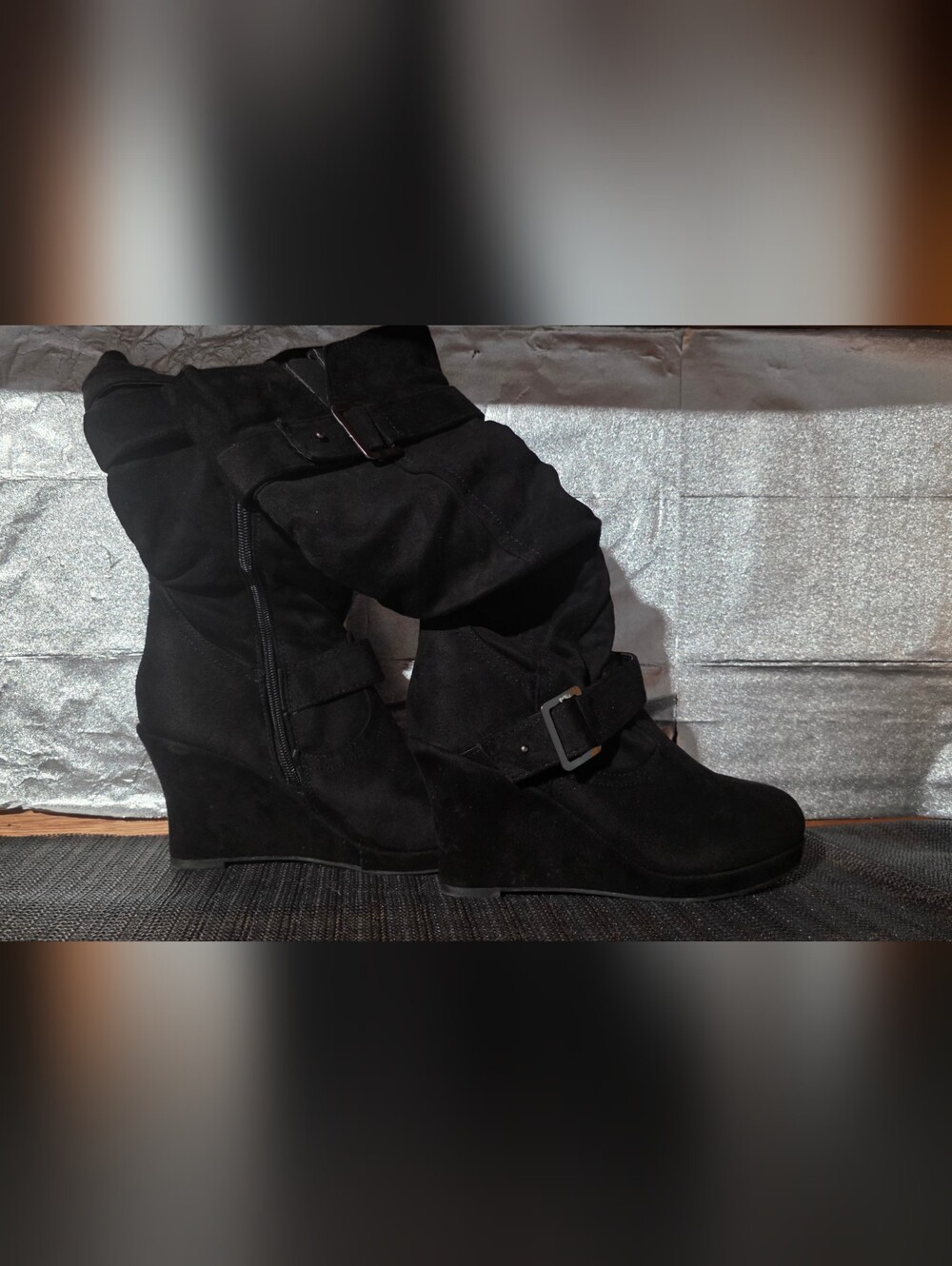 Men's Black Suede Wedge Boot Jacket
